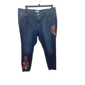 C EST. 1946 Denim Curvy 18WP 5 Pocket Floral Embroidered Dark Denim Jeans